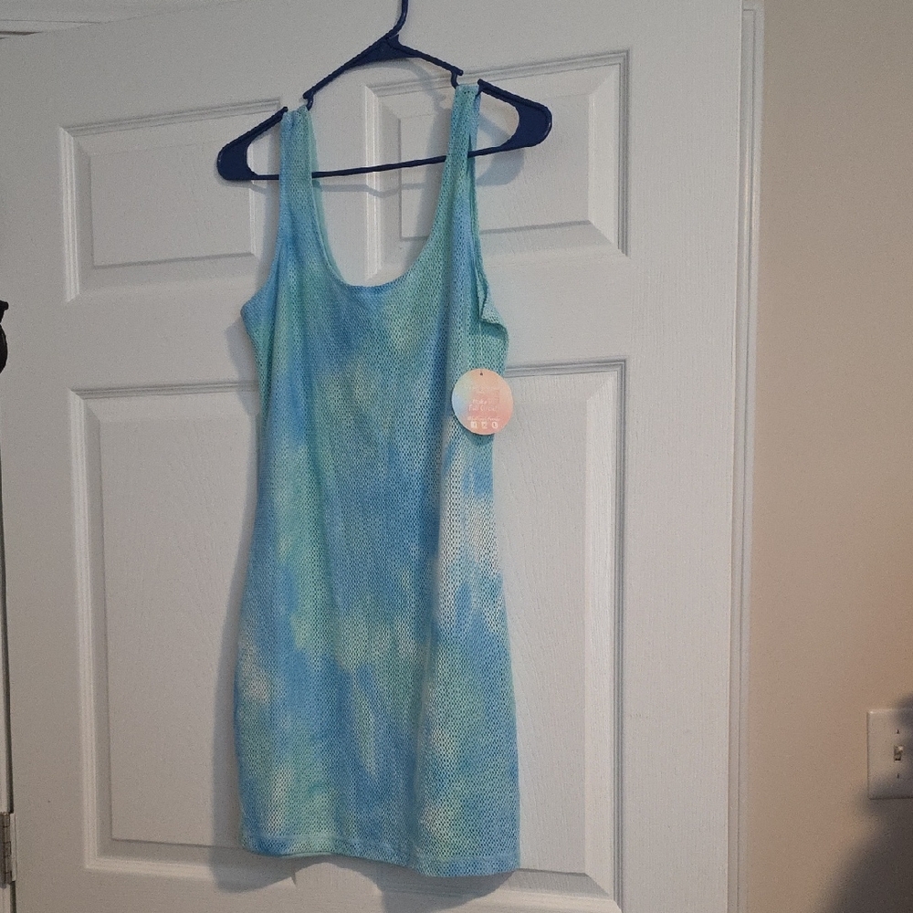 Elegant Blue and Green Tie-Dye Mini Dress